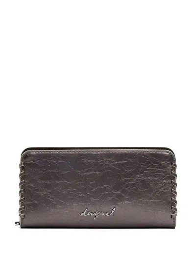 Desigual Metallic Whipstitch-trim Wallet In Brown