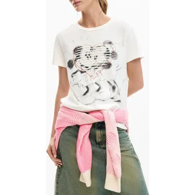 Desigual Mickey & Minnie Mouse Graphic T-shirt In White
