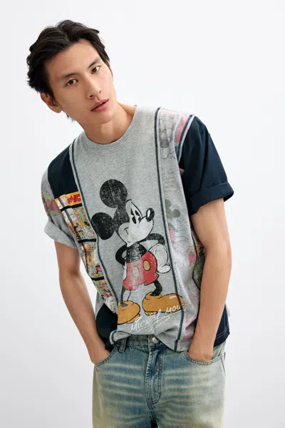 Desigual Mickey Collage T-shirt In Gray