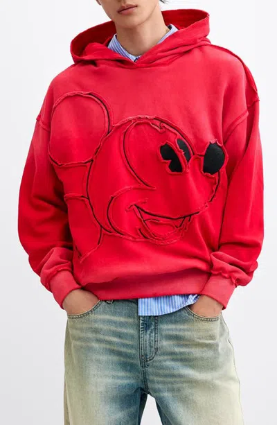 Desigual Mickey Mouse Embroidered Cotton Hoodie In Bright Red