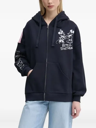 Desigual Mickey Mouse Floral-panel Zip-up Hoodie In Black