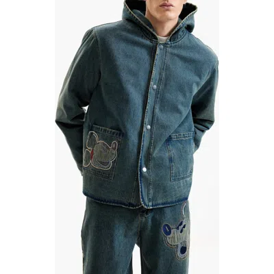 Desigual Mickey Mouse Hooded Denim Jacket In Medium Blue