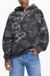 Desigual Mickey Mouse Print Cotton Hoodie In Black