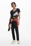 Desigual Mickey Mouse Embellished V-neck T-shirt In Black