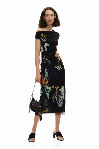 Desigual Midi Collage Dress In Black