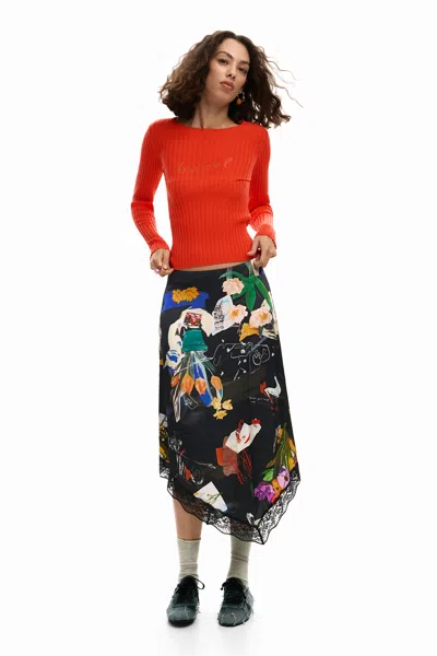 Desigual Midi Collage Skirt In Black