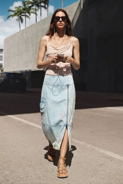 Desigual Midi Denim Skirt In Blue