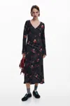Desigual Midi Dress With Checks In Black
