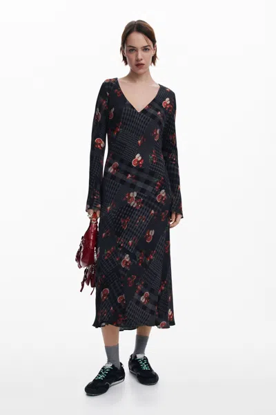 Desigual Midi Dress With Checks In Black