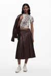 Desigual Midi Leather Skirt In Brown