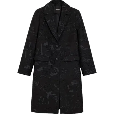 Desigual Midi Printed Coat In Animal Print