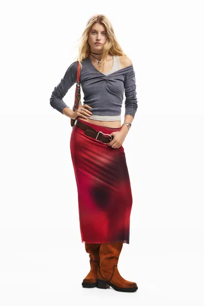 Desigual Midi Tulle Skirt In Red