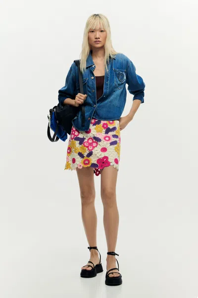 Desigual Mini Crochet Skirt In White