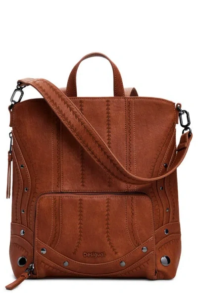 Desigual Mini Embroidered Faux Leather Backpack In Camel