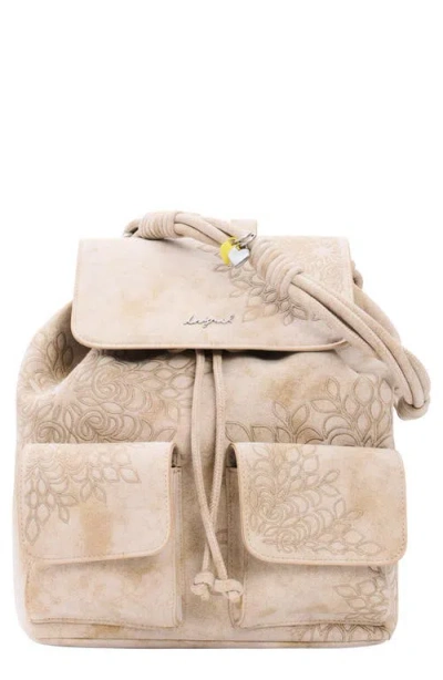 Desigual Mini Floral Embroidered Convertible Backpack In White