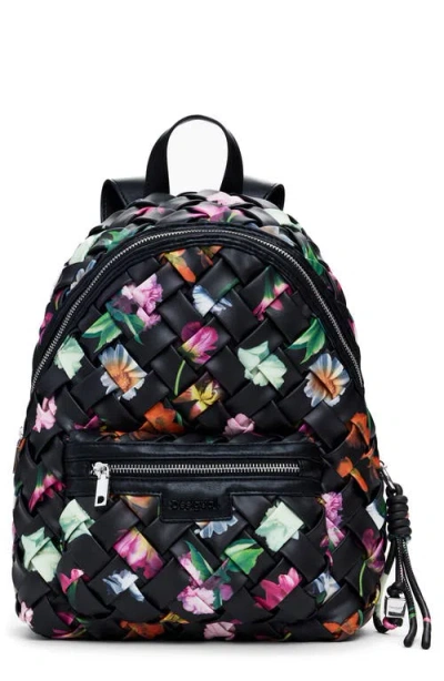 Desigual Mini Floral Woven Faux Leather Backpack