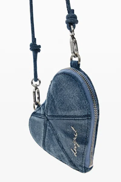 Desigual Mini Heart Crossbody Wallet In Blue