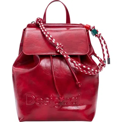 Desigual Mini Logo Embossed Convertible Faux Leather Backpack In Red