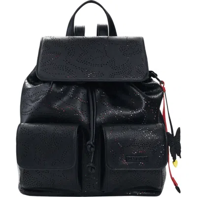 Desigual Mini Perforated Design Convertible Backpack In Black