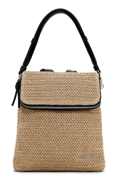 Desigual Mini Straw Backpack In Dark Beige