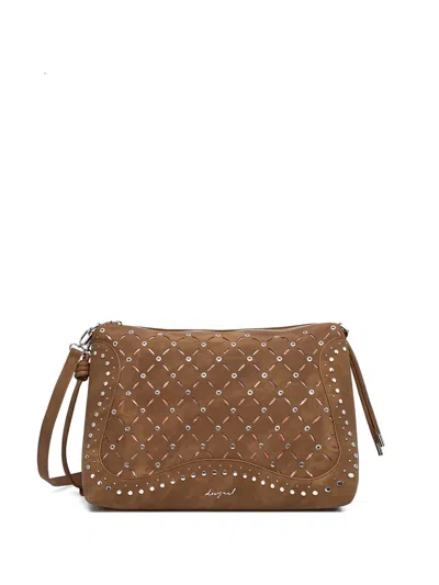 Desigual Mini Yankee Leiria Studded Shoulder Bag In Brown