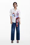 Desigual Minnie Mouse Patchwork Button-up Shirt In White