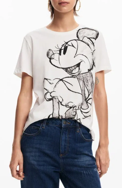 Desigual Minnie Mouse Drawing Cotton Graphic T-shirt In White