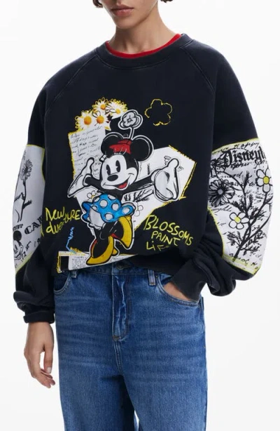 Desigual Minnie Mouse Graphic Sweatshirt In Black
