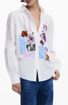 Desigual Minnie Mouse Patchwork Button-up Shirt In White