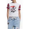 Desigual Minnie Mouse Stripe Sleeve Graphic T-shirt In Light Blue