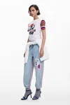 Desigual Minnie Mouse Stripe Sleeve Graphic T-shirt In White