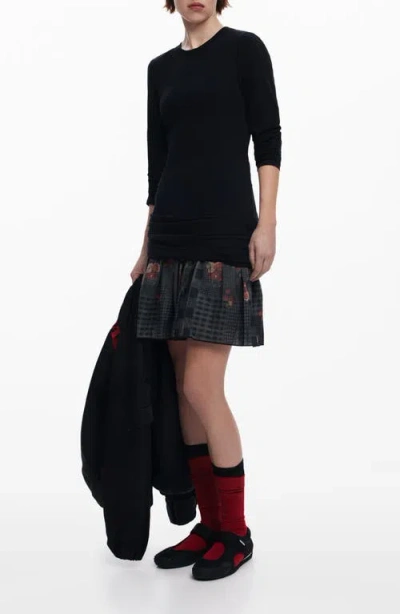 Desigual Mix Media Long Sleeve Dress In Black