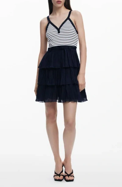 Desigual Mix Media Sleeveless Minidress In Blue