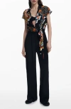 Desigual Mix Print Jumpsuit With Tie Front In Black