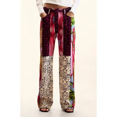 Desigual Mix Print Straight Leg Pants In Multi
