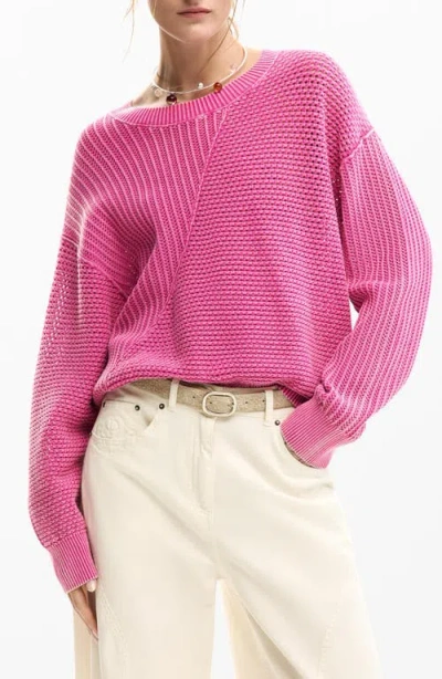 Desigual Mix Stitch Sweater In Pink