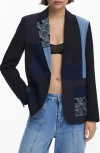 Desigual Mixed Media Blazer In Blue