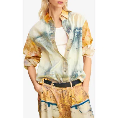Desigual Mixed Media Button-up Shirt In Multi