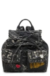 Desigual Mixed Media Canvas Backpack In Black