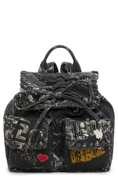 Desigual Mixed Media Canvas Backpack In Black
