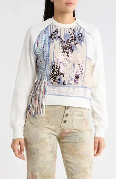 Desigual Mixed Media Crewneck Sweatshirt In White