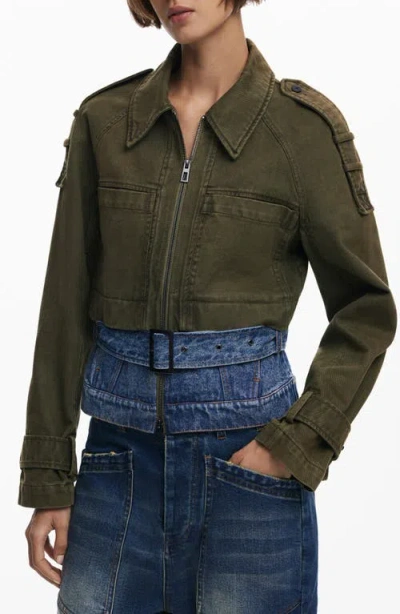 Desigual Mixed Media Jacket In Green