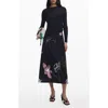 Desigual Mixed Media Long Sleeve Midi Dress In Black