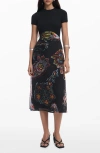 Desigual Mixed Media Midi Dress In Black