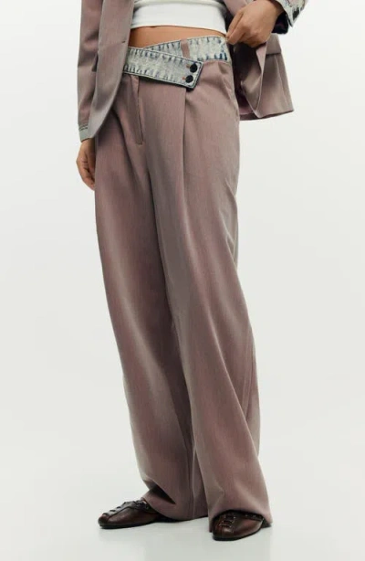 Desigual Mixed Media Pleat Pants In Brown