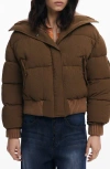 Desigual Mixed Media Puffer Jacket In Brown