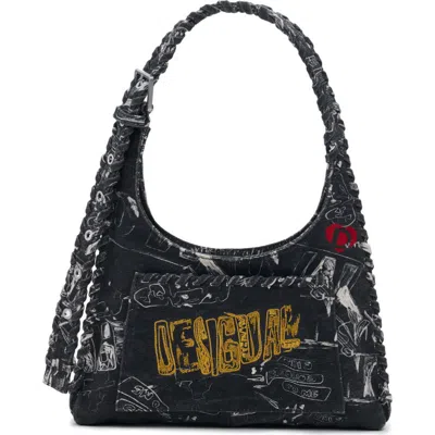 Desigual Mixed Media Shoulder Bag In Black