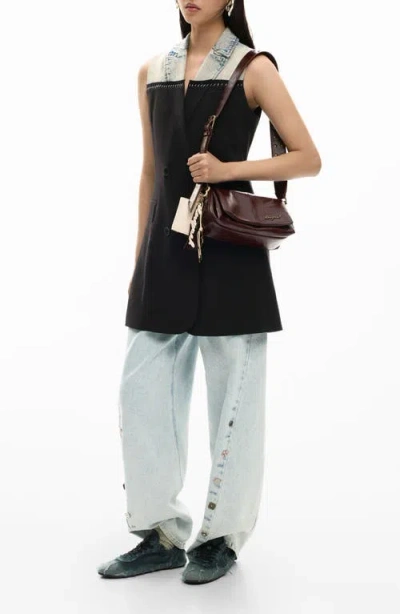 Desigual Mixed Media Sleeveless Double Breasted Blazer Minidress In Black