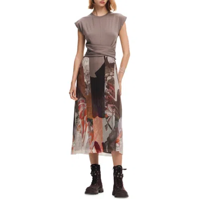 Desigual Tierra Crew Neck Midi Dress In Multi