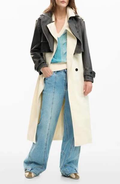 Desigual Mixed Media Trench Coat In Multi